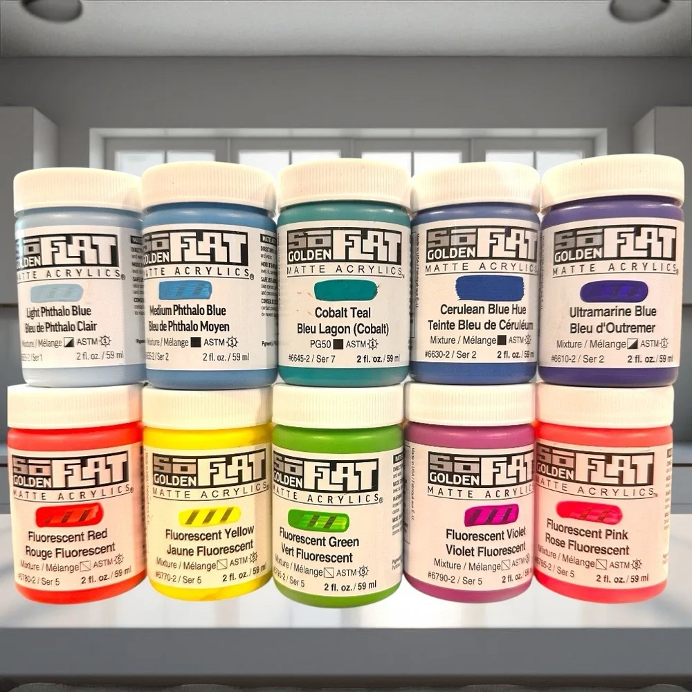 10 New Golden SoFlat Matte Acrylics Paint Set- Paint Supply Lot, Art, Painting